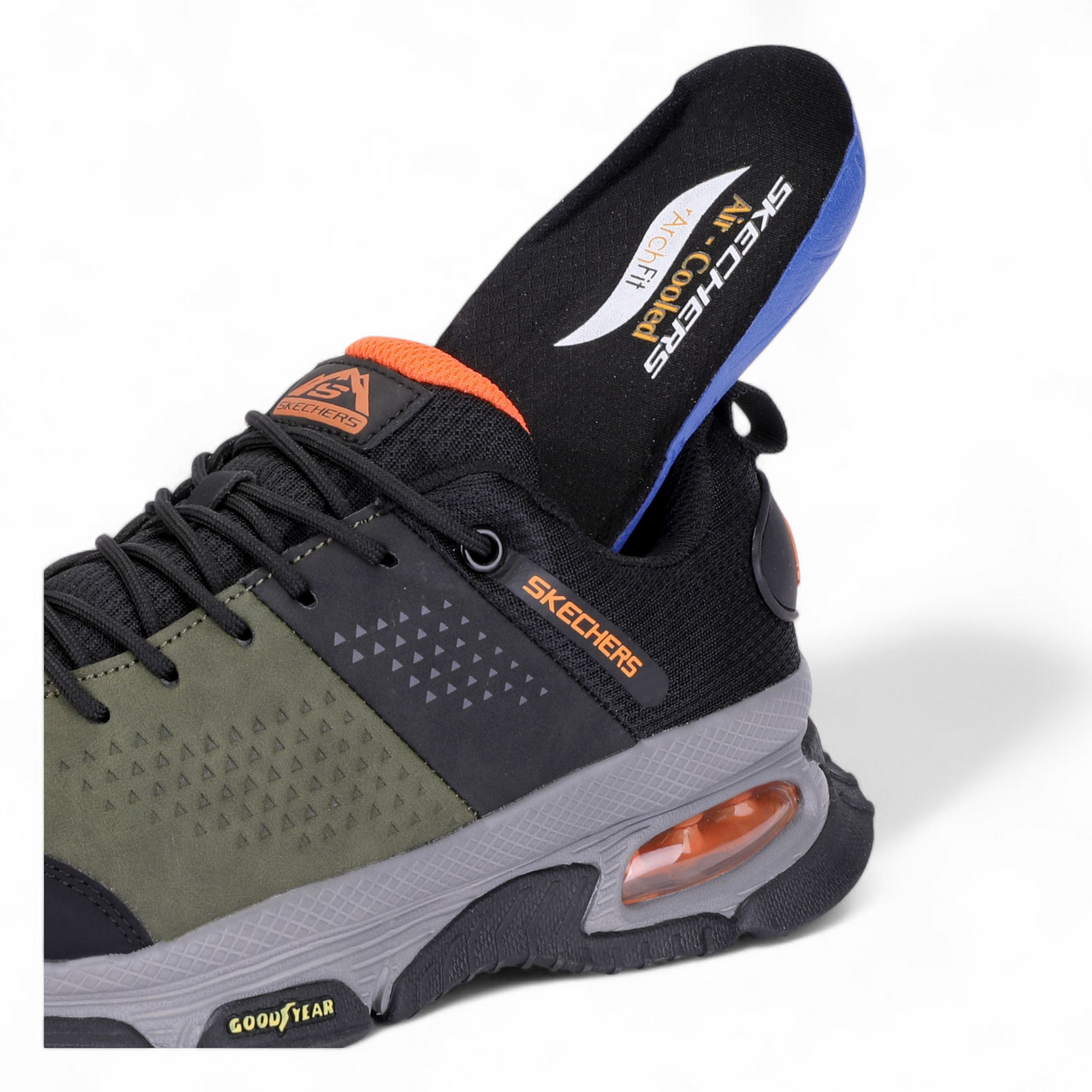 Skechers Men Solid Goodyear Sole Lace-Up shoes HE - in Black×green