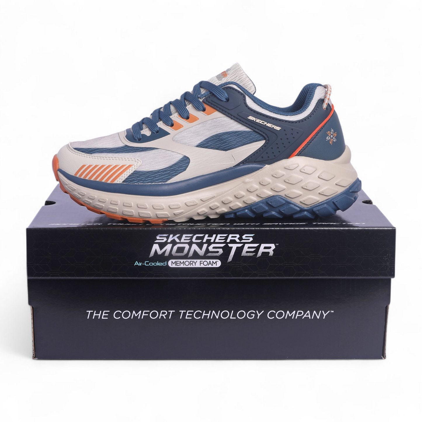 Skechers Mens Monster EVO Natural Multi color Casual Lace Up Shoe VO - in Beige×blue