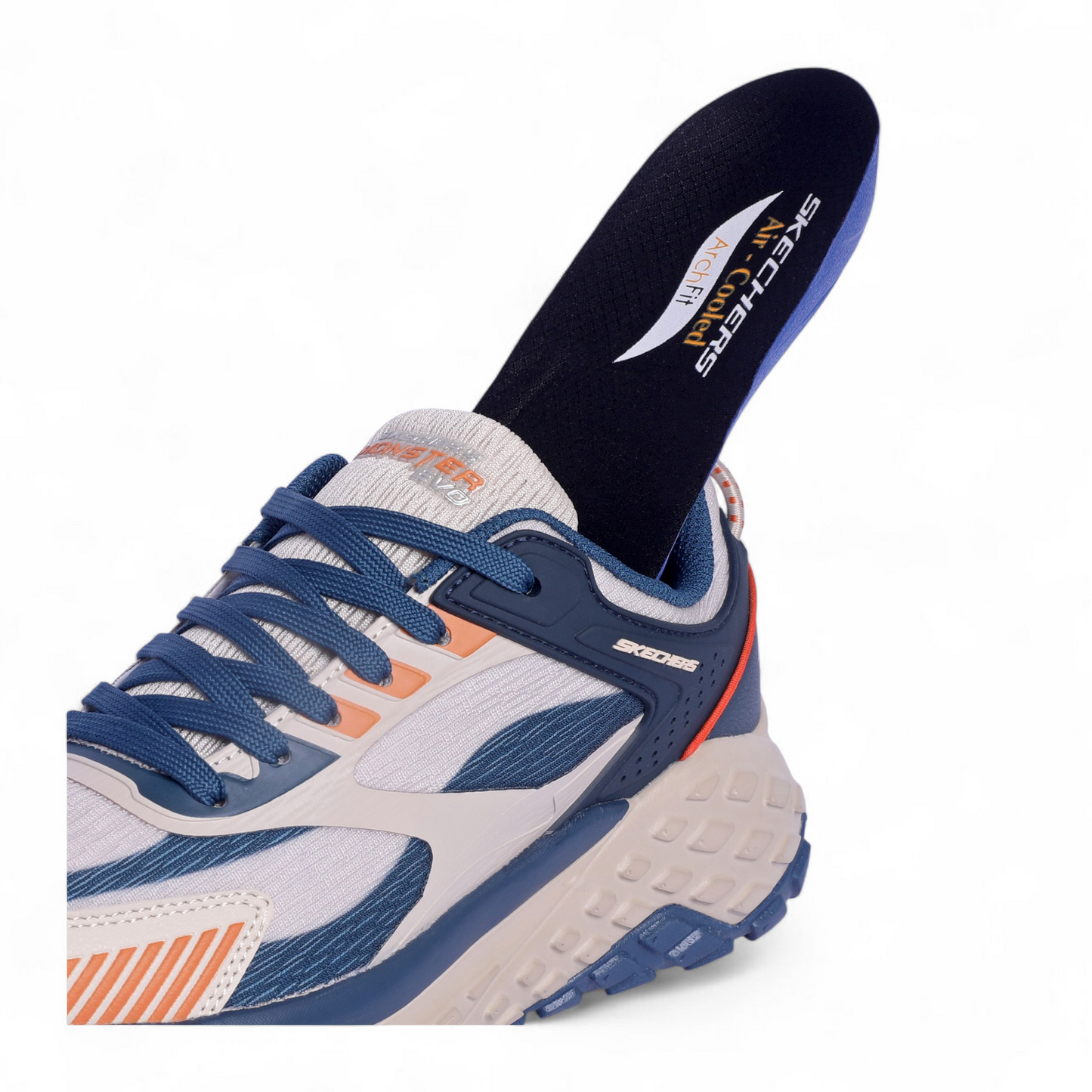 Skechers Mens Monster EVO Natural Multi color Casual Lace Up Shoe VO - in Beige×blue
