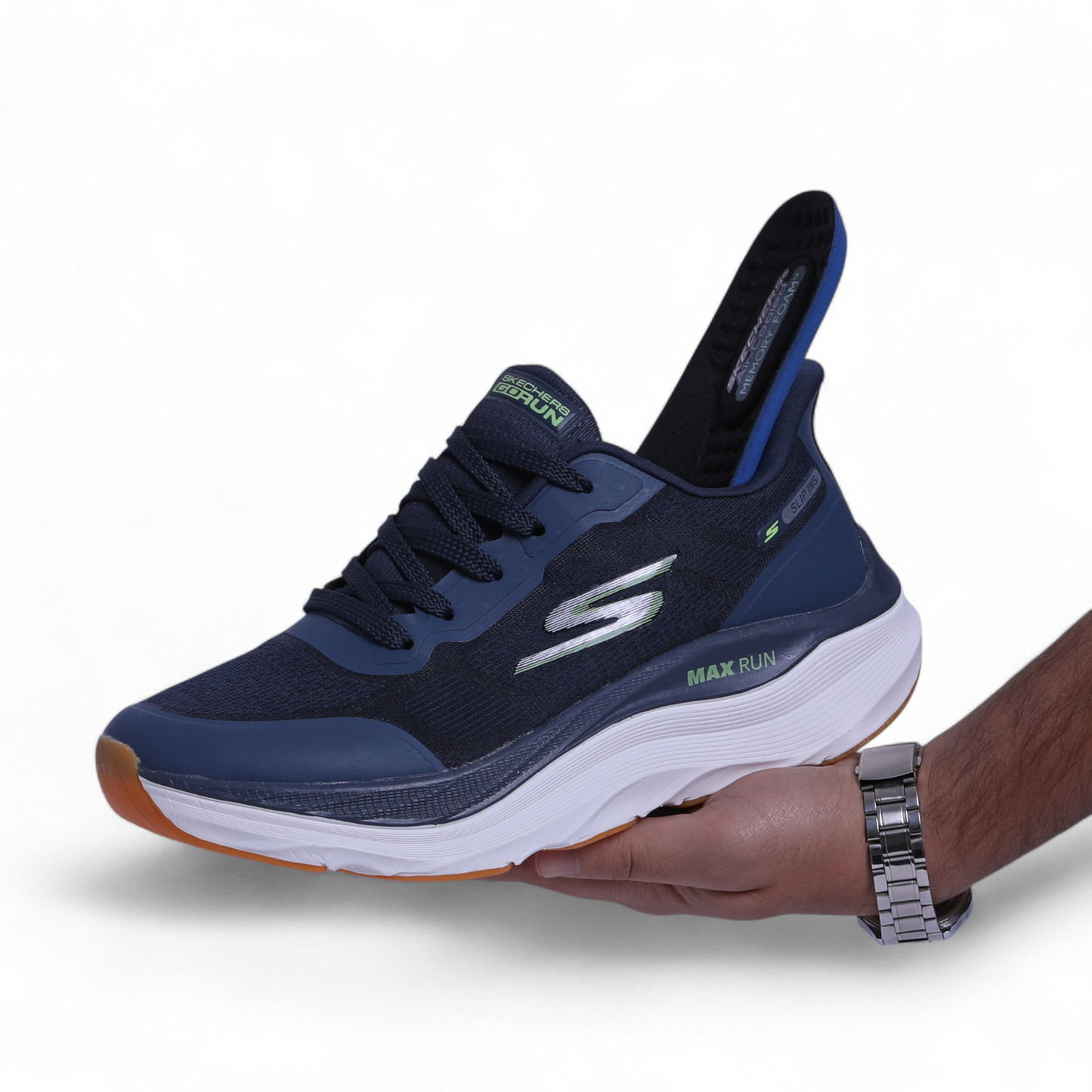 SKECHERS MAX-RUN SLIP-INS –  Comfort & Performance - GR - in Navy
