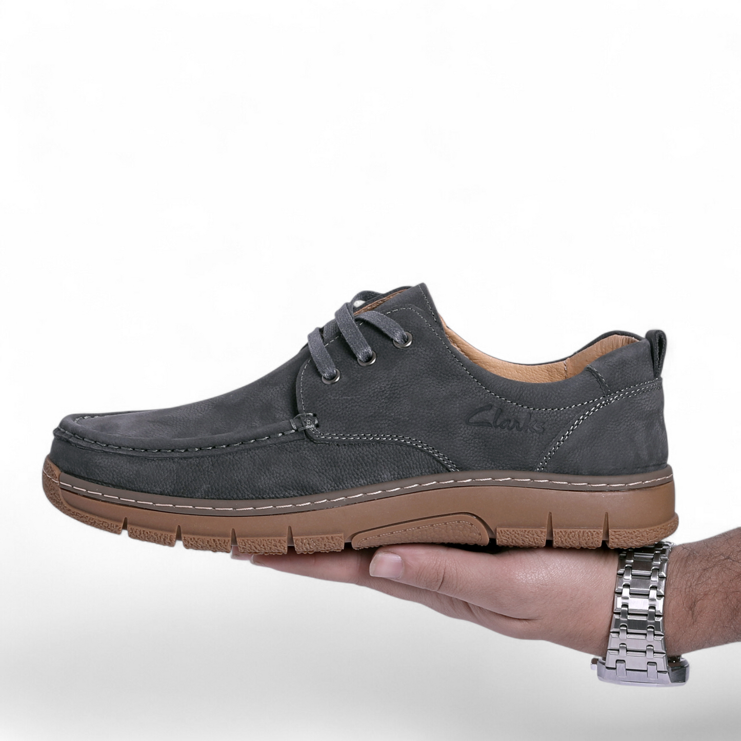 Clarks-Inspired Casual Leather Shoes – Classic Comfort & Timeless Style - AKS - in Grey